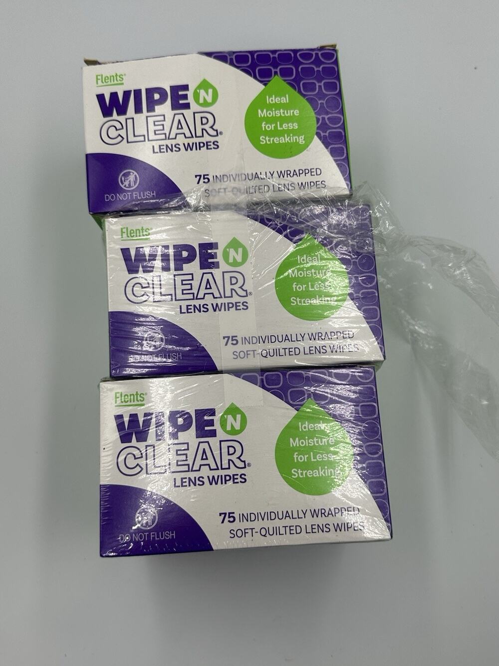 Flents Wipe N Clear Lens Wipes 75 Count X 3 Individually Wrapped Soft 225 Wipes